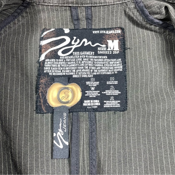Syn Jeans unique vintage look brown pin stripes military jacket size M - Picture 3 of 11
